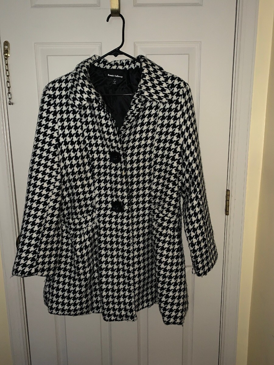 Ronnie Salloway Houndstooth Pleated Lined Button Up Black & White