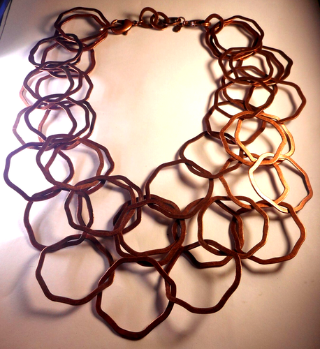 Vtg PD Copper 3 Strand Lg Open Link Necklace & Bracelet - Foto 4 di 8