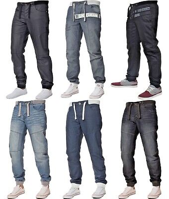 Enzo Mens Cuffed Jogger Jeans Elasticated Waist Designer Enzo Mens Cuffed Jogger Jeans Elasticated Waist Designer