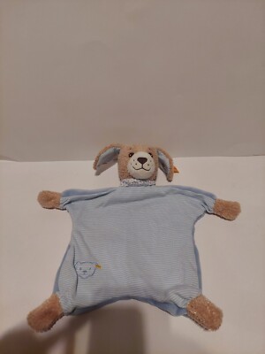 Steiff Baby Blue Dog Lovey Comforter Security Blanket Plush Puppy
