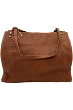 American Leather Co. Lenox Triple Entry Satchel Brandy Embossed