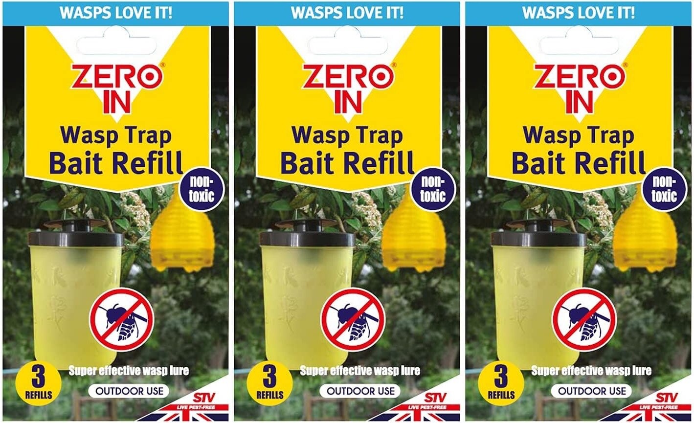 3x Zero In STV371 Non-Toxic Attract Insect Wasp Catcher Trap Bait Refill - 9x 4g