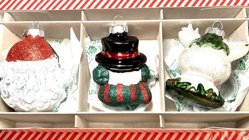 3 RADKO CHRISTMAS SANTA SNOWMAN REINDEER GLASS ORNAMENTS HOLIDAY COLORS - Picture 6 of 12