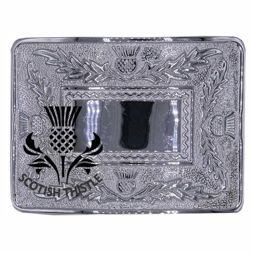 ST Men's Thistle Kilt Belt Buckle Celtic Knot Chrome Finish Highland Buckles - Picture 1 of 3