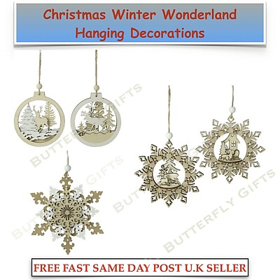 X2 Christbaumschmuck Wald 3D Rentier Holz ausgeschnitten Schneeflocke Hirsch