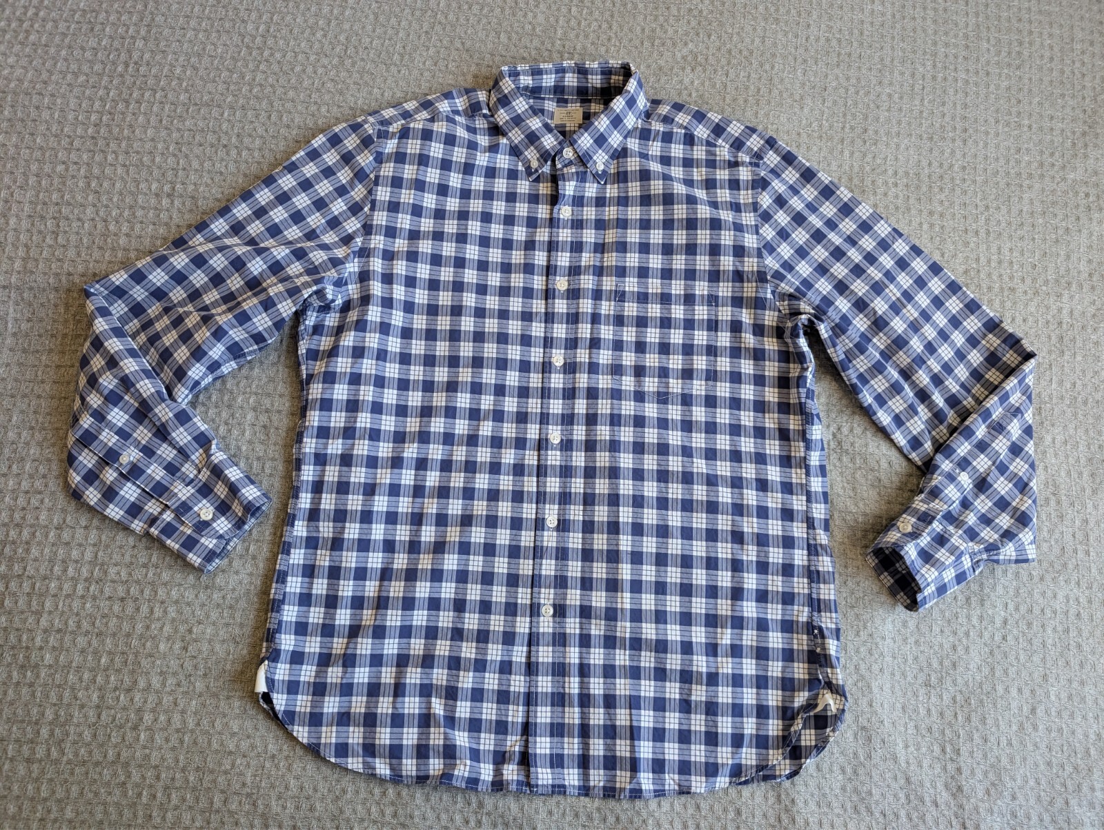 J Crew Shirt Men Large 16-16.5 Blue Check Button Up Long Sleeve 2-Ply Cotton