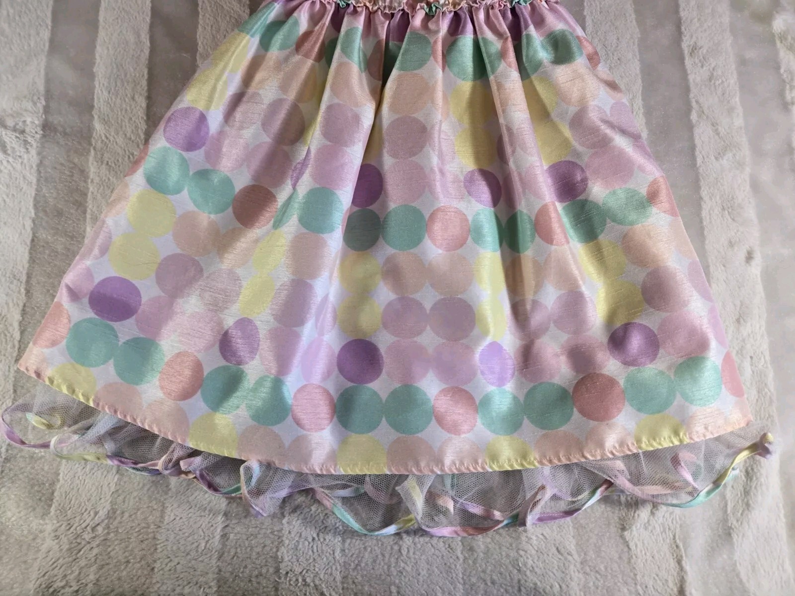 Girls Brooke Lindsay Pastel Pink Green Polka Dot Tulle Lined Party Dress Size 6