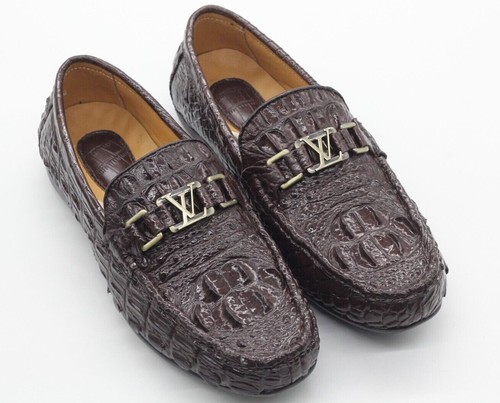 Brown Men's Shoes Loafers Genuine Alligator Skin Leather Handmade # ...