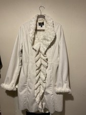 Dennis By Dennis Basso Off White Faux Fur Shearling Full Length Coat Size M