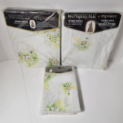 New Vintage Springmaid Wondercale Fresh Daisies Size Double Sheet Set Made USA
