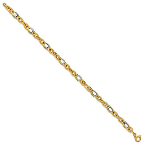14K Yellow Gold w/ White Rhodium Accent 8in Polished Oval Men's Link Bracelet - Picture 3 of 4