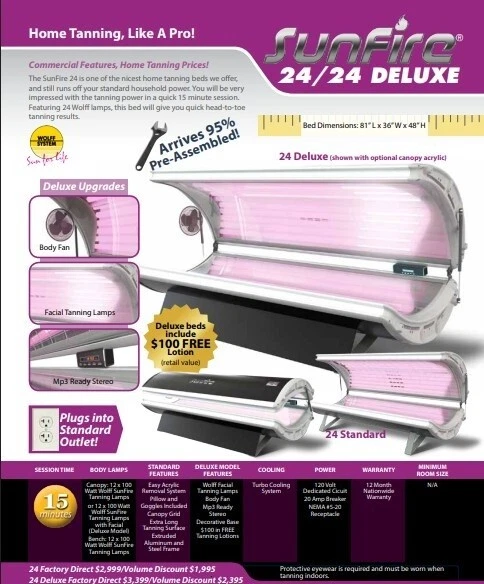 NEW Wolff Sunfire Model: 24 Bench 110 Volt Tanning Bed for home use - Image 2 of 4