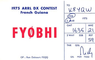 1975 ARRL DX Contest French Guiana Africa FY0BHI QSL Radio Postcard