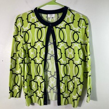 Crown  Ivy Women's Long Sleeve Geometric Print Button Cardigan Green Small