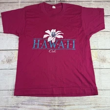 Vintage 90s Hawaii Oahu T-Shirt M Pink Flower Tourist Tee Screen Stars USA
