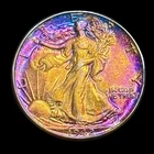 Walking Liberty Half Dollar 1942 AU 90% Silver Monster Rainbow Toning