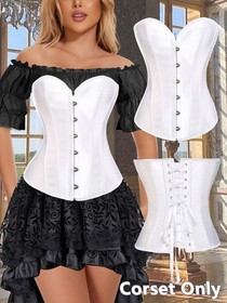 Women's Lace Up Overbust Burlesque Corset Brocade Bustier Lingerie Waist Trainer