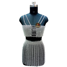 Aluminum Chainmail Bra Top Skirt Set Women Medieval Fantasy LARP Cosplay 9mm