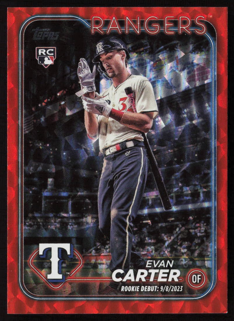 Evan Carter 2024 Topps Update Orange Crackle Foilboard #US58 #/299 - Rangers