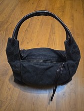 Borsa a tracolla vintage Gucci GG monogramma tela hobo bordo pelle nera bella forma