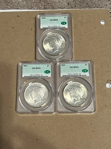 1923 Peace Dollars (Lot of 3) CAC MS 63 Free Shipping!