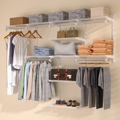 Homde wall-mounted wardrobe storage system, 4-8 foot adjustable wire mesh shelf