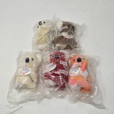 Vintage Dunkin Donuts Plush Coolatta Bears Complete Bagged Set of 5 MIB 4 1/2"