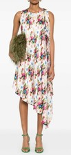 LOEWE Silk Asymmetric Floral Print Midi Dress White Multi Size 36 / 4 / Small