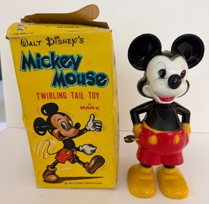Vintage Marx Mickey Mouse Wind-Up Plastic Toy Whirling Spin Tail - WORKING