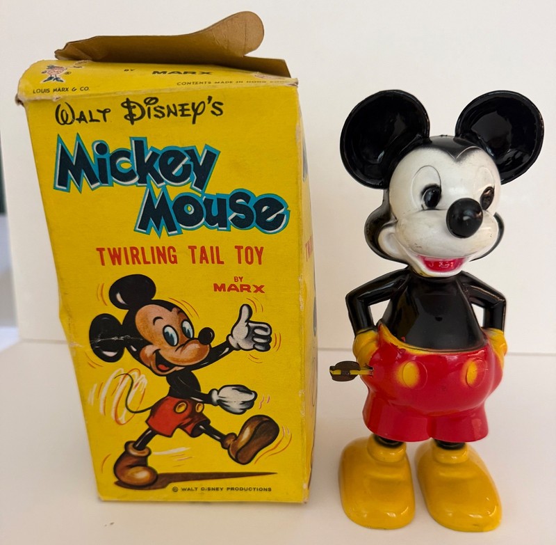 Vintage Marx Mickey Mouse Wind-Up Plastic Toy Whirling Spin Tail - WORKING