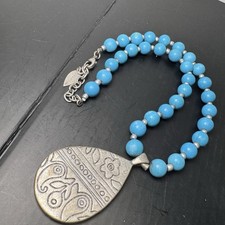 Coldwater Creek Necklace Faux Turquoise Beads Teardrop Pendant Reversible 19in