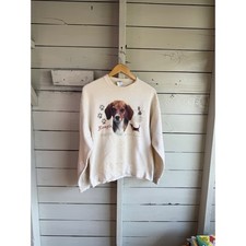 Vintage Jerzees Beagle Dog Graphic Sweatshirt Cream Mens XL 90s Animal Print