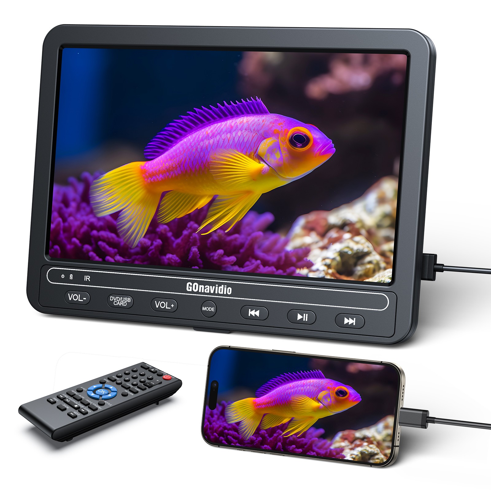 10.1" Portable Car DVD Player 5-Hour Rechargeable Battery USB HDMI with Headsets