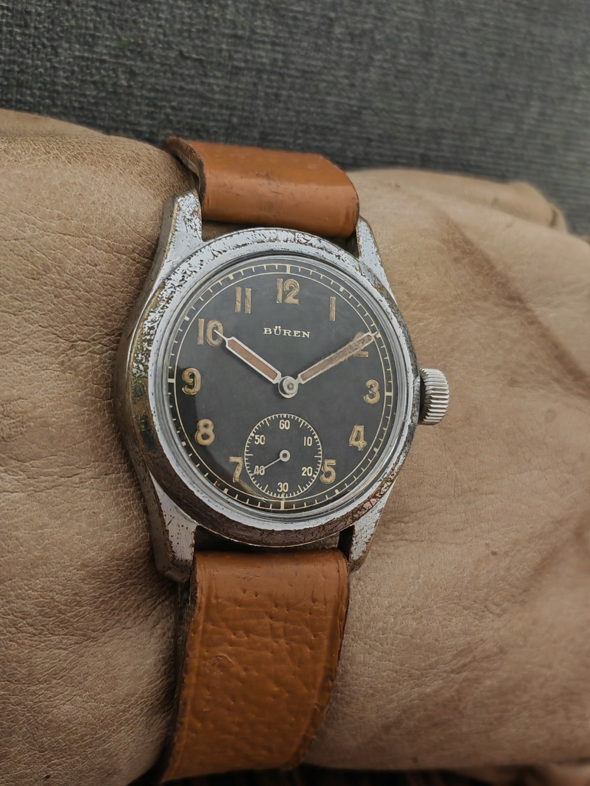 RARE! BUREN GRAND PRIX WWII 40's MILITARY D11102H cal.12 GERMAN VINTAGE WATCH. image 3