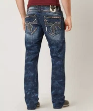 Rock Revival Relaxed Straight Stretch Jean Men 38x31 (Tag 36 Rudy EQ2 Cloud Wash