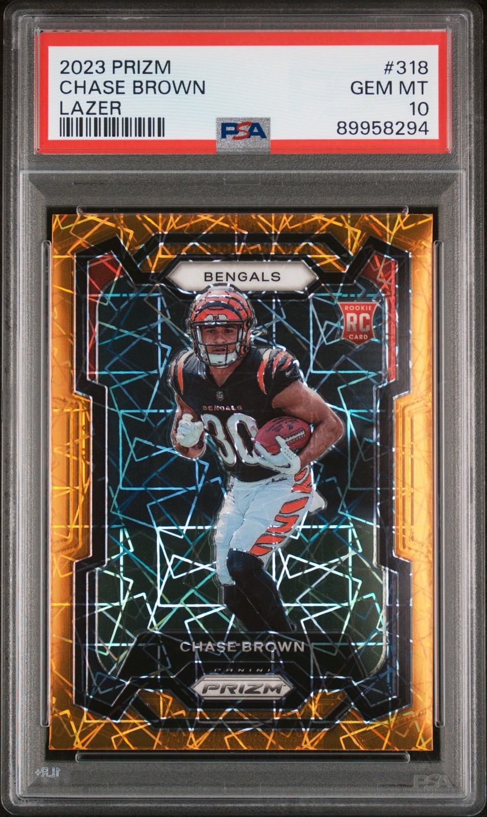 2023 Panini Prizm #318 Chase Brown Lazer Prizm PSA 10