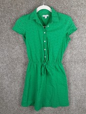 J Crew Mercantile Eyelet Collared Shirt Dress Womens XXS Green Short Sleeve Chic