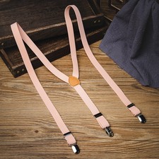 3 Clips Y-shape Stretch Mens Braces Elastic Pants Pink Suspenders Narrow 20mm