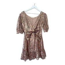 LoveShackFancy Lena Reversible Metallic Bow Mini Dress Cinnamon Size Small