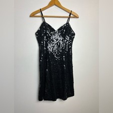 VTG Y2K Micro Mini Dress Niteline Della Roufogali 6 Black Sequin Beaded Hoco