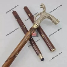 Handmade Walking Stick Snake Head Antique Cobra Handle Wooden Cane Vintage D cor
