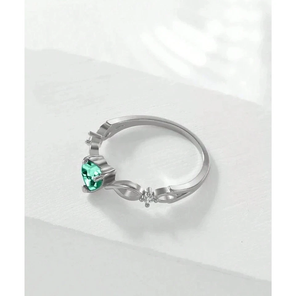 Delicado anillo corazón peridoto verde plata piedras preciosas cristal joyería de moda talla: 8 Foto 4 de 4