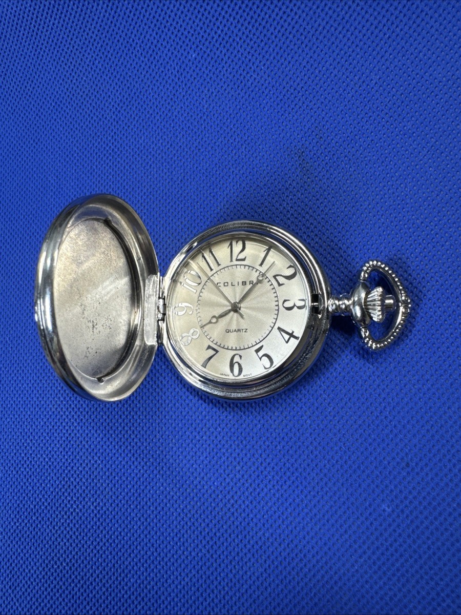 Colibri Silver Tone Photo Frame Easy Read Quartz Pocket Watch With