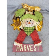 Harvest Scarecrow Wreath Fall Autumn Decor Sunflower Grapevine 12" Wall Hanging