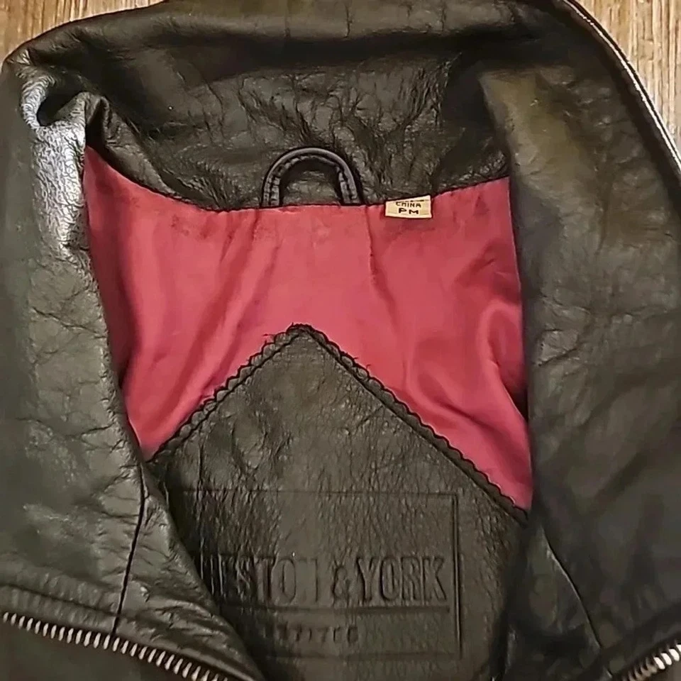 Womens Preston & York Black Leather Trench Moto Jacket Sz Petite Medium - Image 2 of 4