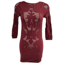 Free People Intimately Burgundy Cutout Mesh Bodycon Mini Dress XS/S Bodycon