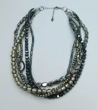 Silpada Sterling Silver "Hailstone" Hematite & Glass Multi 5 Strand Necklace 20"