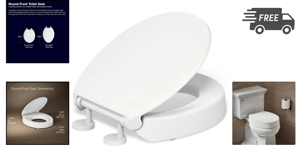 Sedile WC rotondo rialzato chiusura morbida impugnatura-paracolpi attacco rapido 3 pollici - Immagine 2 di 4