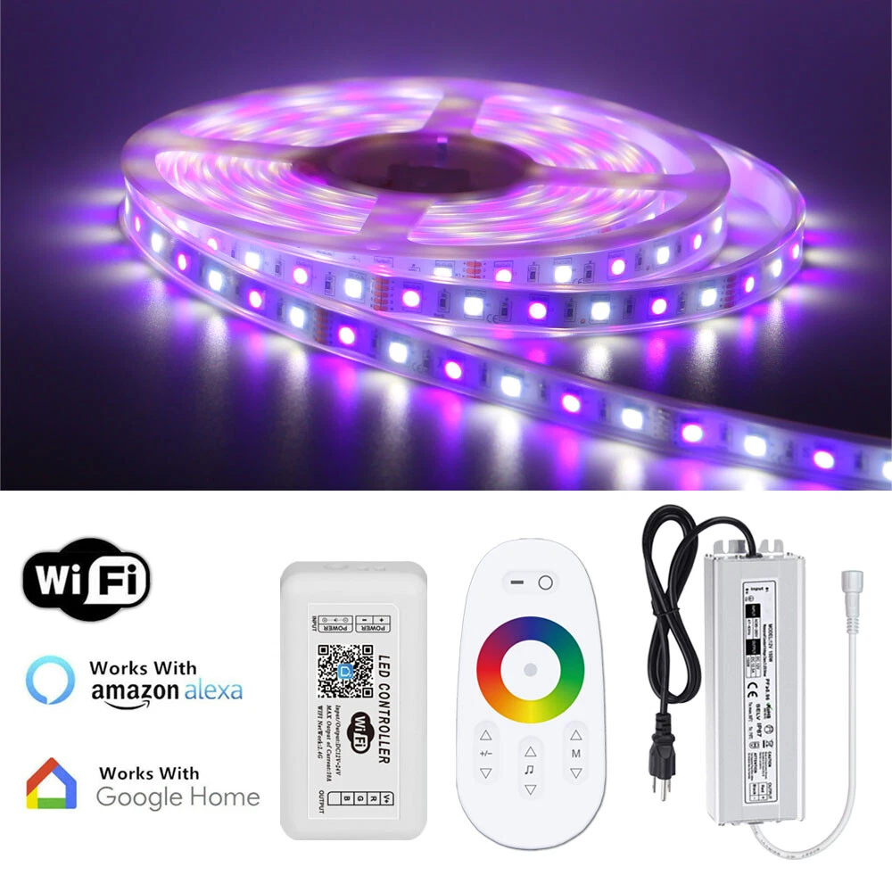 6M 10M 20M 30M 40M 60M WiFi Music Sync RGBW LED Strip Light Waterproof 12V  PSU