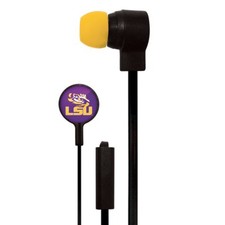 MIZCO NCAA Black Stereo Earbuds w/microphone for all devices, LSU Tigers, NEW 